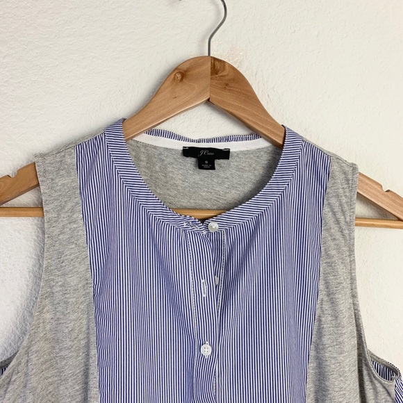 J. Crew Blue & Gray Sleeveless Tuxedo Mixed Media Top Sz S - Picture 2 of 11